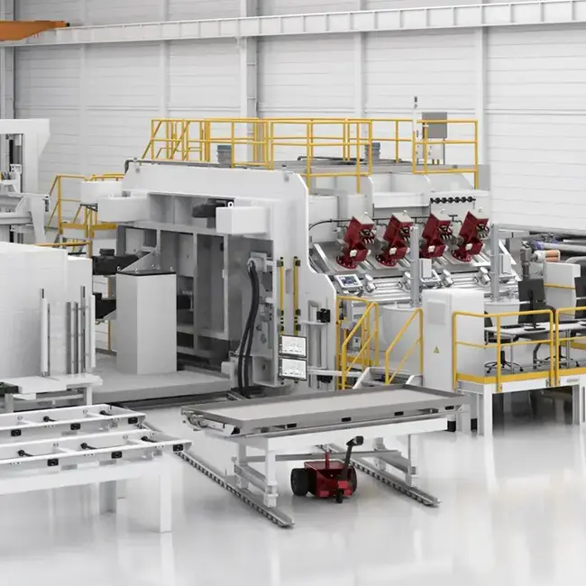 Perspektivische Darstellung einer VON ARDENNE Roll-to-Roll Vakuumbeschichtungsanlage für flexible Substrate.