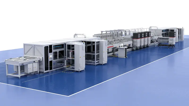 Perspective view of a VON ARDENNE inline coating line.