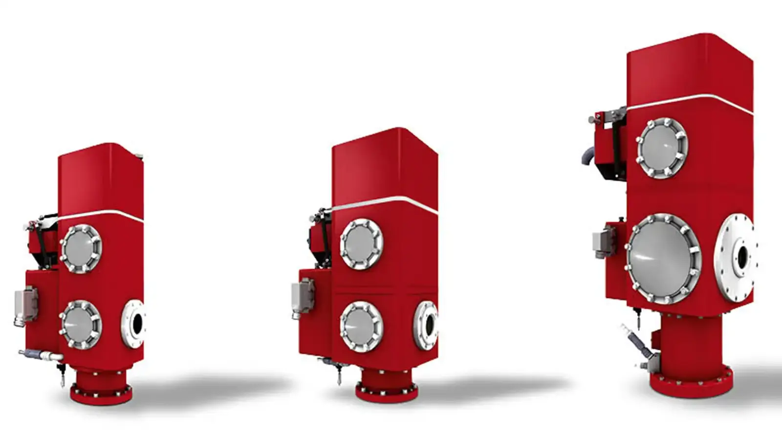 Three different sizes of VON ARDENNE electron beam guns stand side by side.
