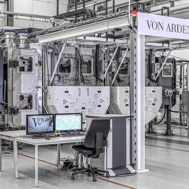 Perspective view of a VON ARDENNE web coating line.