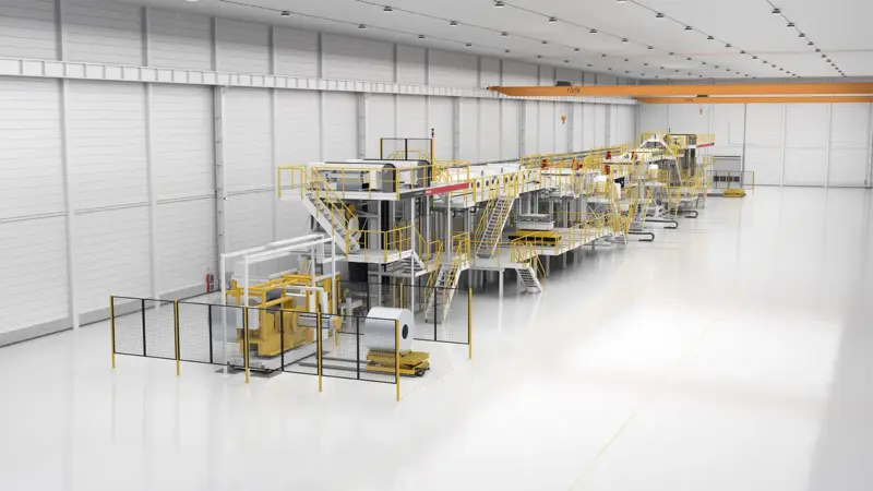 Perspective view of a VON ARDENNE metal strip coating system.